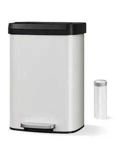 13.2 Gal/50L Stainless Steel Trash Can with Soft-Close Plastic Lid, Step-On Pedal, Fingerprint-Resistant, Removable Inner Buckets, Liner Rim, Rear Handle, Large Metal Garbage Bin for Kitchen,White