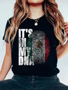 It's In My DNA Mexican Shirt Proud Hispanic Gift Mexico Flag women's shirts T-Shirt Casual Printed 100% Cotton Women T Shirt, Summer Tshirts Short Sleeve Graphic Tee Women Tops vintage graphic tees