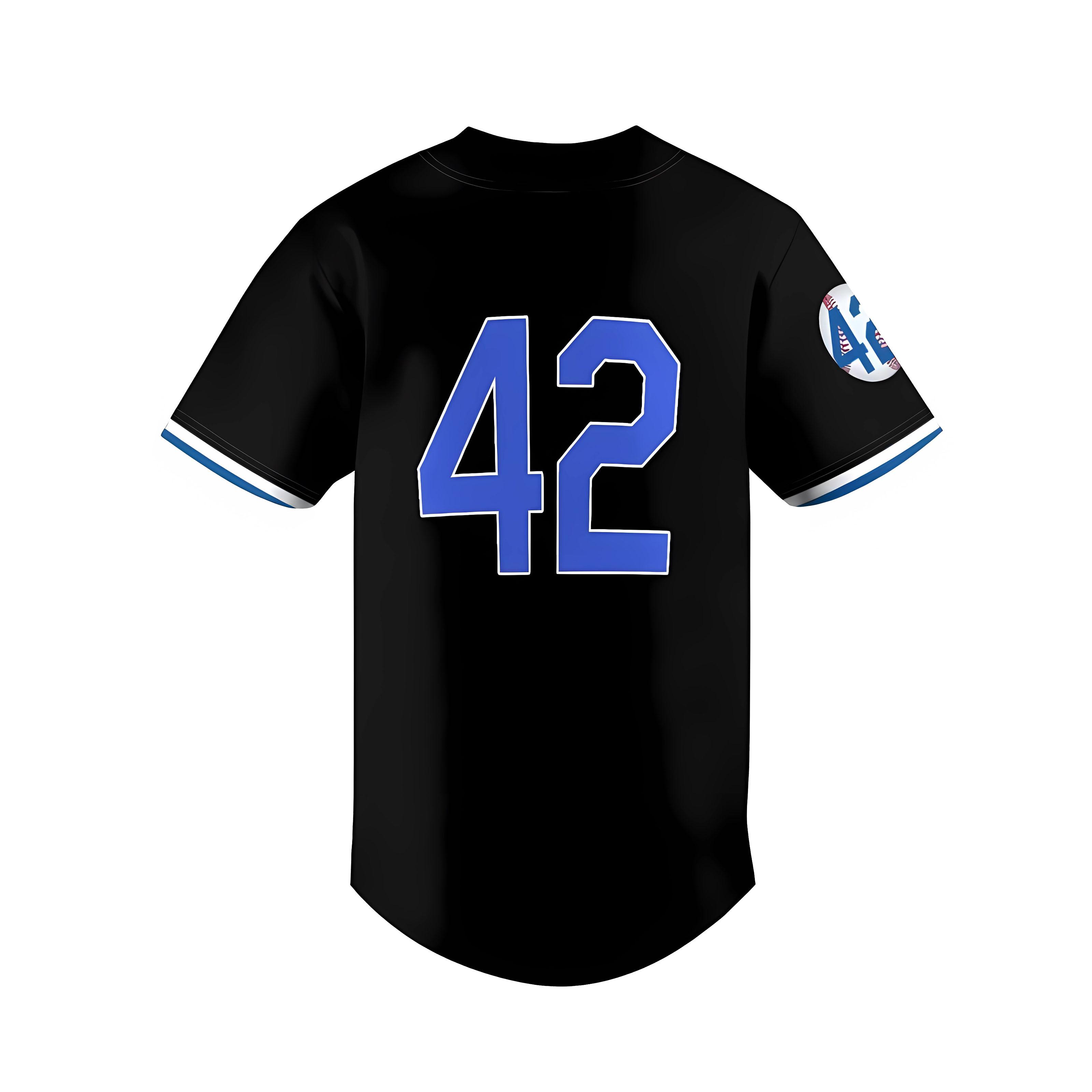 Madjus Men's Black Legend 42 Button DownJersey Blue White 90s Hip Hop BaseballJersey Stitched Trendy Casual BreathableGift baseball jersey