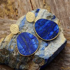 Natural Lapis Lazuli Drop Dangle Earrings Blue Stone Healing Protection Reiki Fashion Chic Earrings Gift