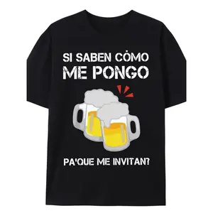 Casual T-Shirt Black Spanish Text Si Saben Cómo Me Pongo Pa'Que Me Invitan with Beer Mugs Graphic for Party and Daily Wear Garment Unisex