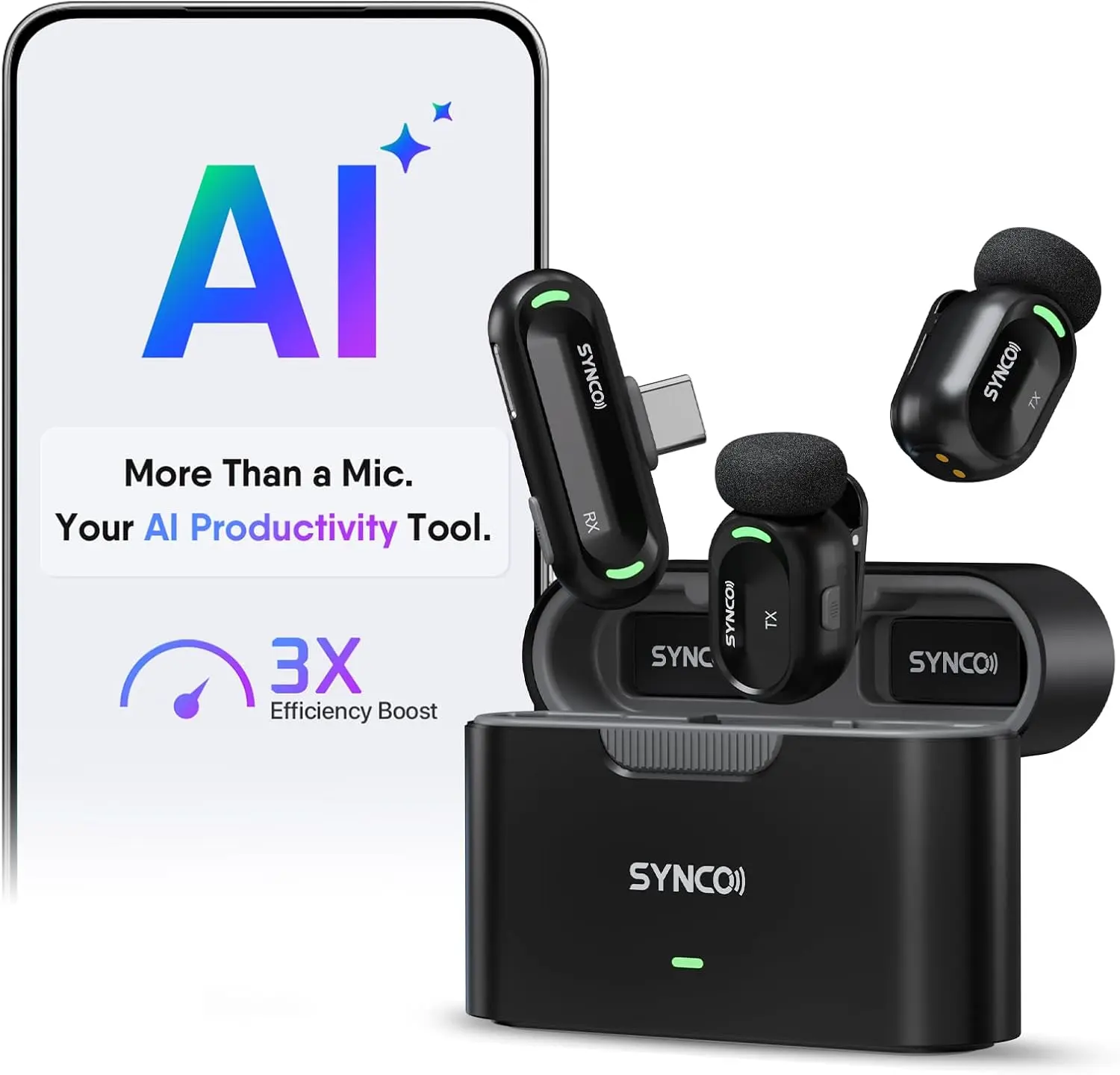 SYNCO AI Mini Wireless Lavalier Microphone for Android USB-C Creators With AI Translation & Instant Summaries for Vlogs, Interviews, Meetings