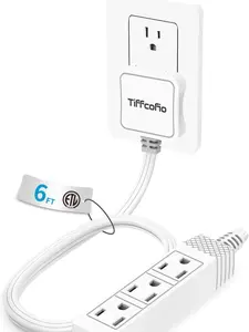 10FT Flat Plug Extension Cord Tech Accessories, 3-Prong Grounded Power Strip with 3 Outlets, 16AWG Heavy Duty 13A 1625W Wall-Mountable Outlet Extender for Home, Office Indoor Use