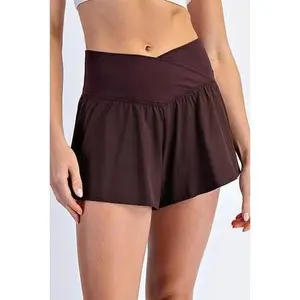 In Motion V Crossover Flared Shorts in Chocolate