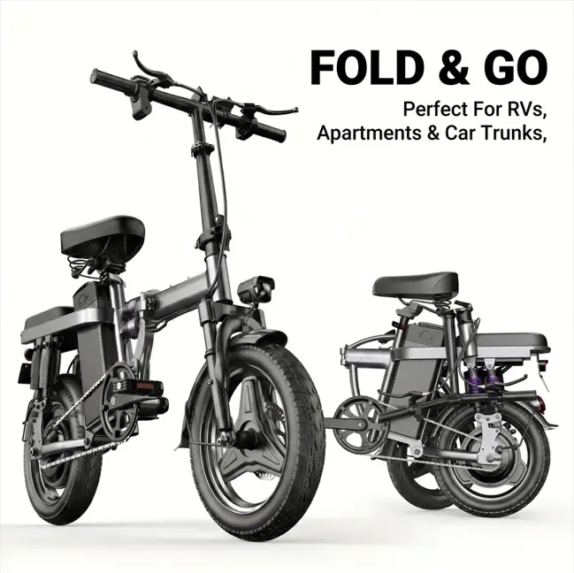 EVOKUN 14" Folding Electric Bike for Adults, 500W Motor, 25 MPH Top Speed, 48V 15Ah Battery, 30 Miles Range, Rear Drive E-Bike with Pneumatic Tires, Mechanical Disc Brakes, Compact Commuter Bicycle