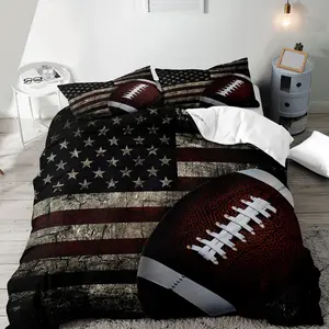 American Flag & Rugby Print Bedding Set, 2/3 Counts Including 1 Duvet Cover & 1/2 Pillowcase, Soft Comfortable Bedding Set for Home Bedroom