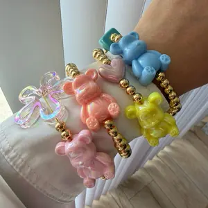 Melon Pink Bear Charm Bracelet – Handmade Beaded Bracelet