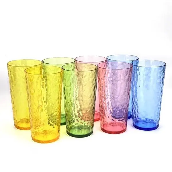 24-Ounce Plastic Tumbler Acrylic Drinking Glasses, Reusable Plastic Cups, Stackable, BPA-Free, Shatter Proof, Dishwasher Safe, Set of 8