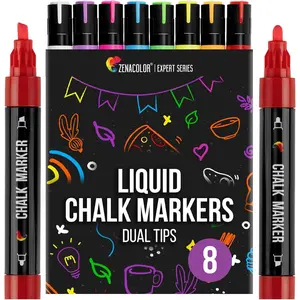 Liquid Chalk Markers - Dual Tips, 8 Vibrant Colors, , Quick-Drying, Erasable for Blackboard, Windows, Glass,  - 24 Labels Included
