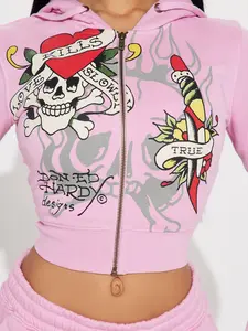 Ed Hardy Tiger Roar Zip Up Hoodie - Pink