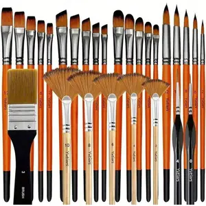 32 Pcs Paint Brushes for Acrylic Painting, Premium Nylon Bristles with Round, Filbert, Flat, Fan, Angle, Fine Detail Brush, Pain Tools