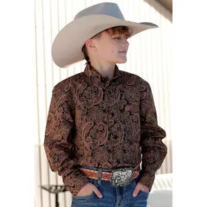 Cinch Boys Black and Gold Paisley Print Western Shirt