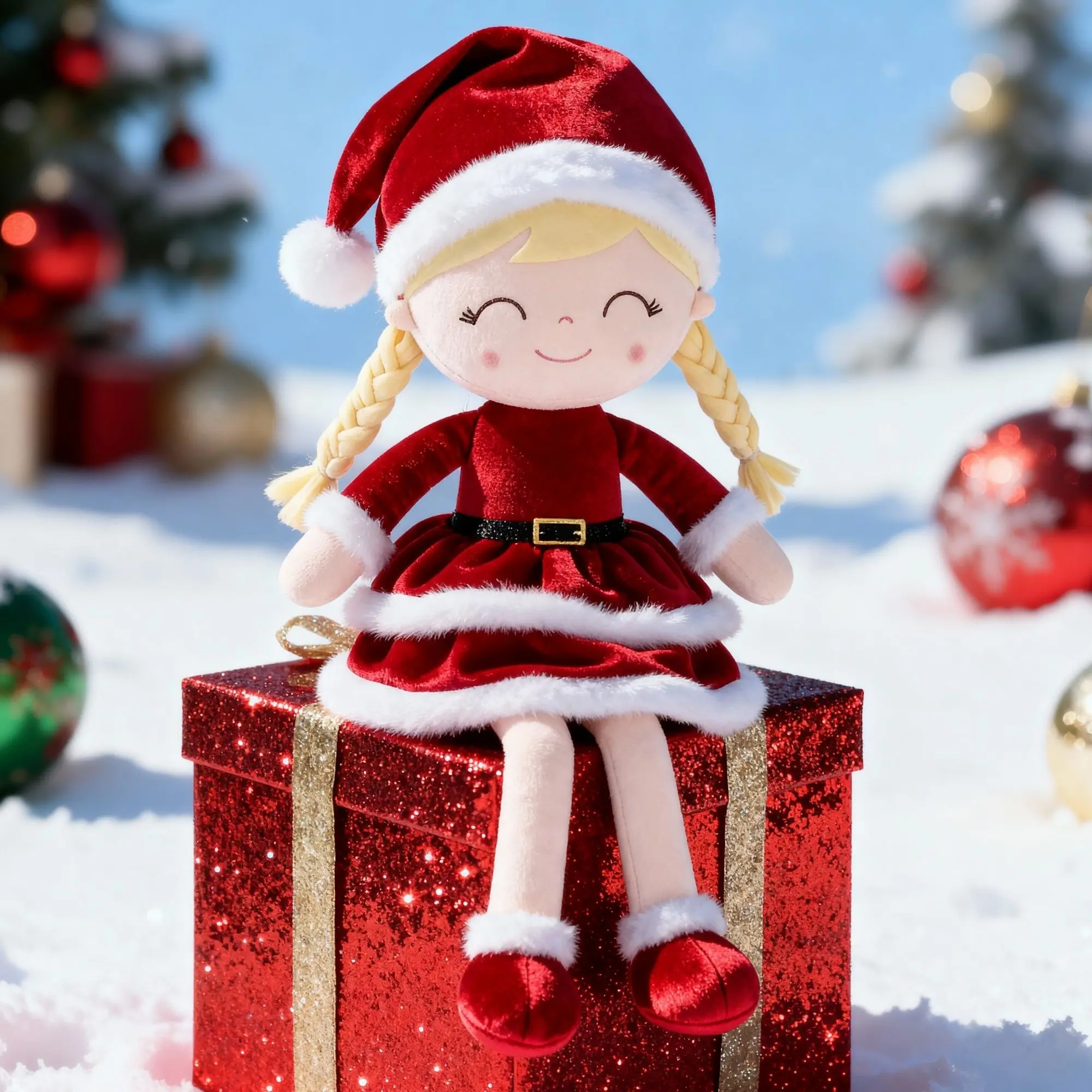 Gloveleya Christmas Doll for girls  Santa toy Elf Girl Dolls, Soft Cuddly Rag Doll, Baby Girl Gift, Toddler Girl Toy, Holiday Stocking Stuffer (for 0–6 Year Old Girls) christmas  gift