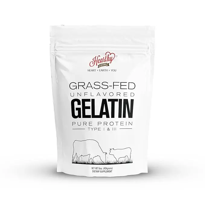 Hearthy Foods Grass-Fed Unflavored Gelatin Powder 16 oz. 454g Keto Paleo Friendly Pure Protein Type 1 & 3 Halal Certified Non-GMO Kosher for Baking - Bake
