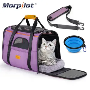 Extra Large Cat Bag with Water Bowl, Soft Sided Tsa Airline Approved Pet Carrier up to 20LB, Travel Puppy Carrier Cat Carrier for Small Medium Large Dogs Cats Rabbits - Purple