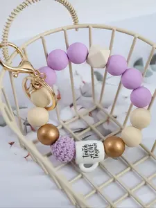 Dopamine Style Beaded Wrist Stylish Keychain, Colorful Beads Bracelet Design, Mini Cup Shape Teach Love Inspire, Perfect Teacher Gift