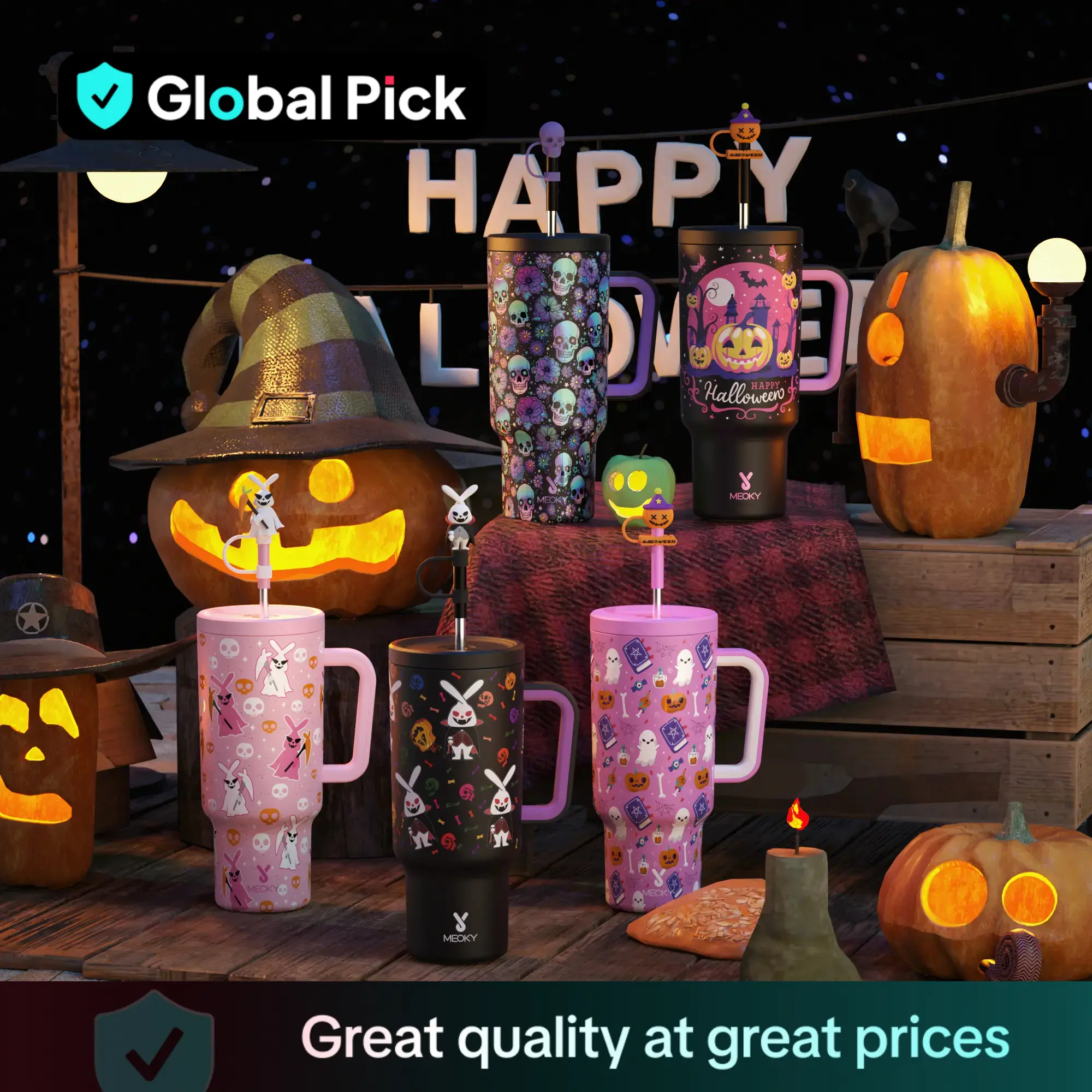 【Meoky】40oz Holiday Straw Handle Cup, 1/2 Counts Cup, Leak-proof Cup Lid, Silicone Handle, Non-slip Noise Reduction Pad At The Bottom, Stainless Steel