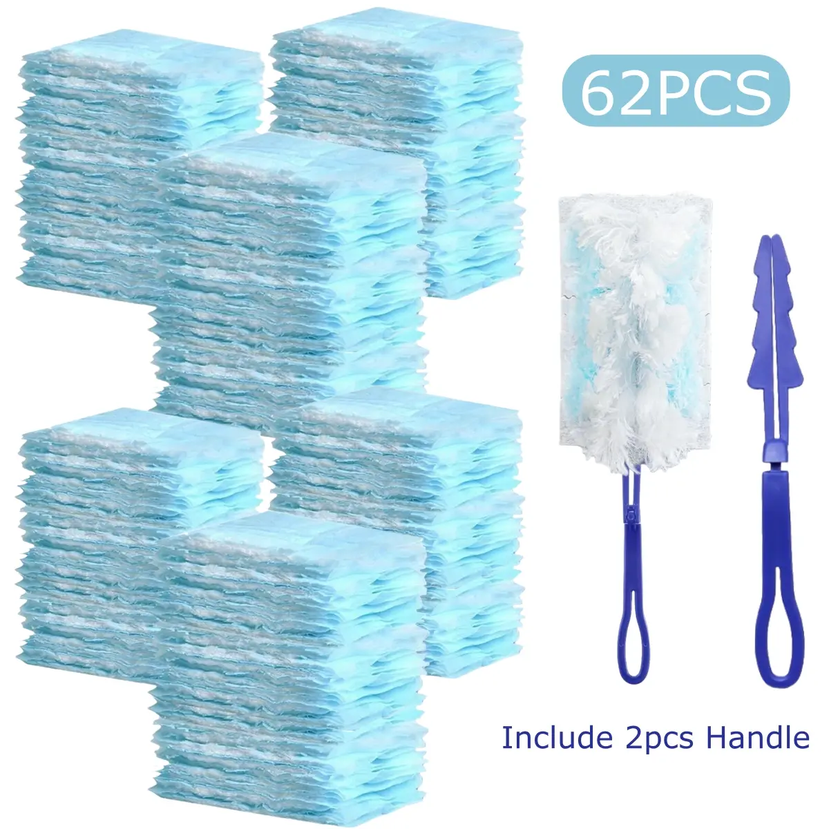 Disposable Electrostatic Fiber Duster Refill Set with Handle & Gloves - 31/62pcs Household Items Replacement Parts, Multi-Use Cleaner for Electronics, Ceiling Fans (31Pcs Set)