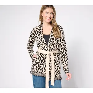 Denim & Co. Signature Petite Jacquard Fringe Cardigan