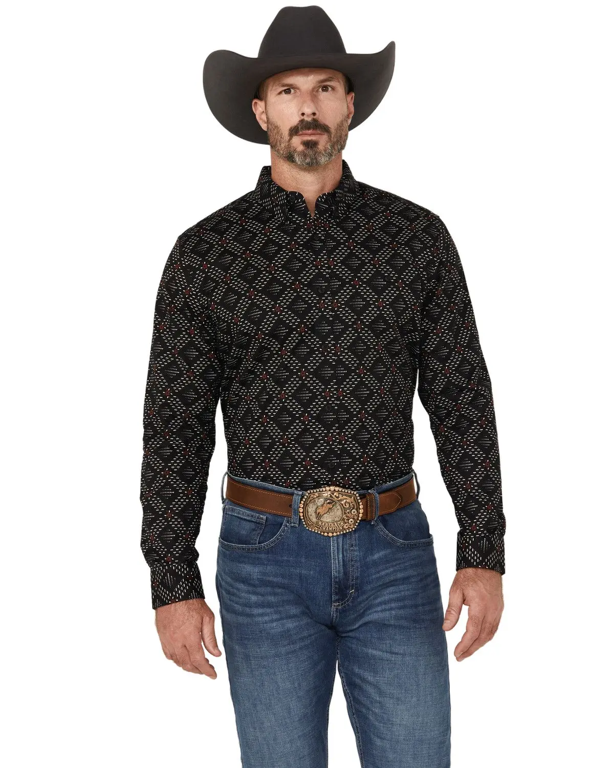 Rank 45 Men's 45&Reg; Men'S Stampede Diamond Geo Print Long Sleeve - Rmho24w26-Blk