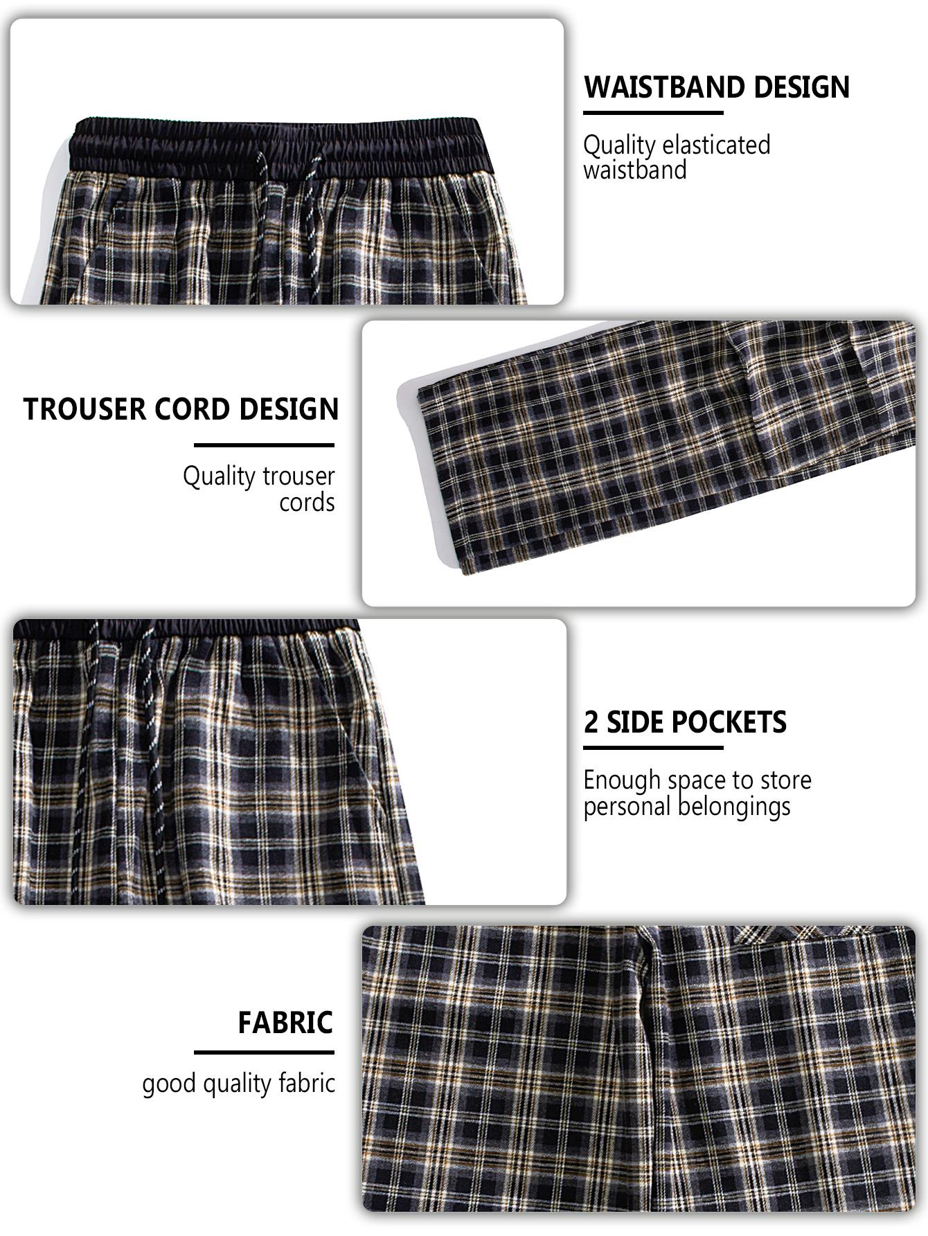 CCCMAI Men's plaid drawstring pants, soft and comfortable four-season lounge pants with an elastic waistband, versatile everyday warm bottoms for both men and women