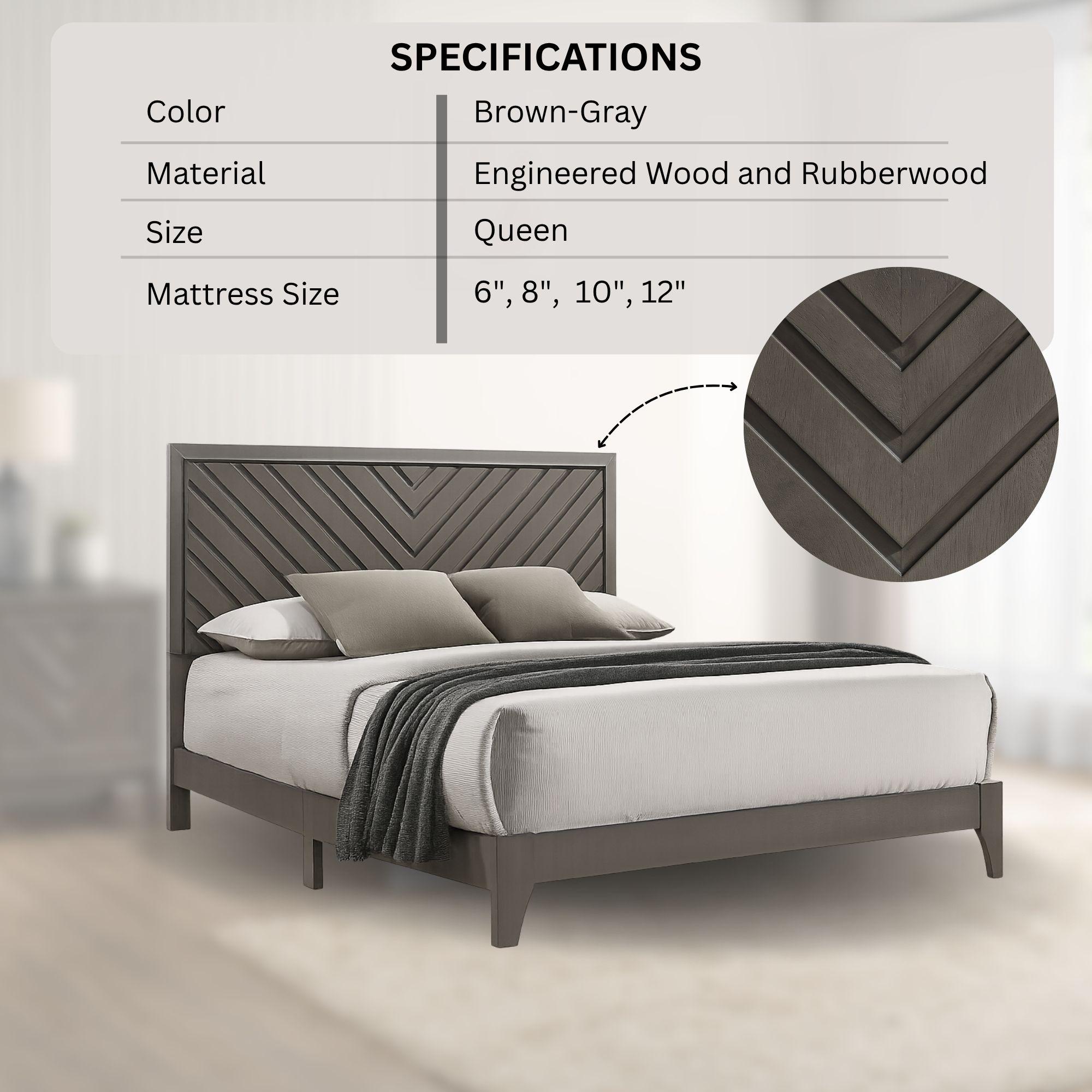 Chevron Rustic Wood Bed Frame with Chevron Pattern Headboard by Furniture of America