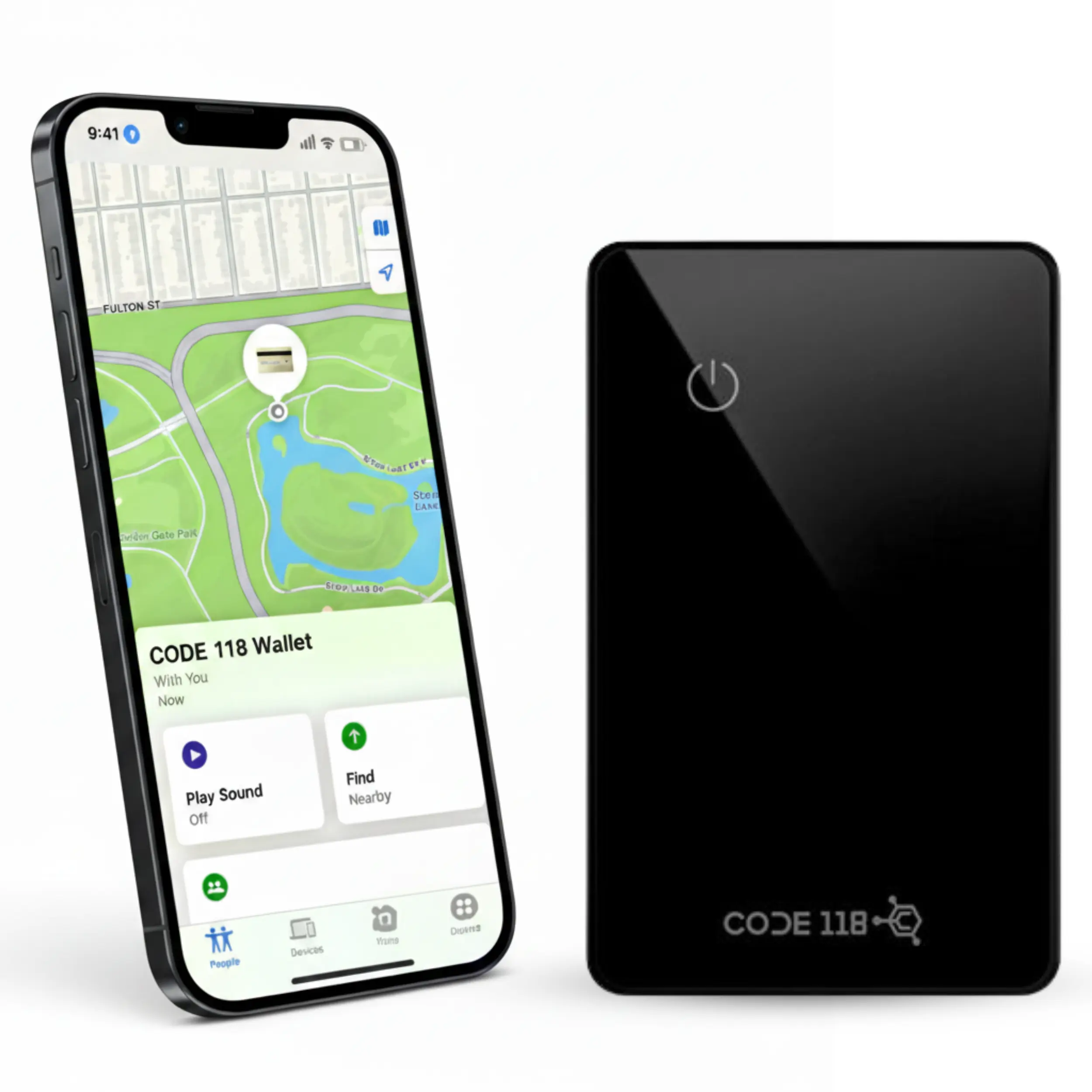 CODE 118 Tracker Card - Slim Wallet Tracker Compatible with Apple Find My & Android Find Hub - Rechargeable Waterproof Item Finder for Keys, Luggage & Bags (Wallet Not Included)