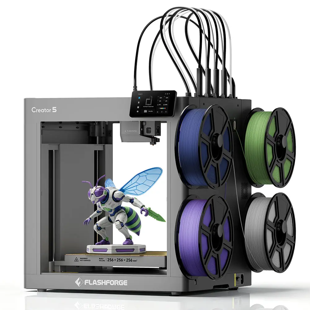 Flashforge  Creator 5 4-Toolhead Changer FDM 3D Printer - CoreXY, 600mm/s Speed, 7s FlashSwap, 500% Faster Printing, Fully Automatic Calibration & Leveling, Multiple Materials Printing, Near-0 Waste System, Clean Support Removal, Flawless Print Quality