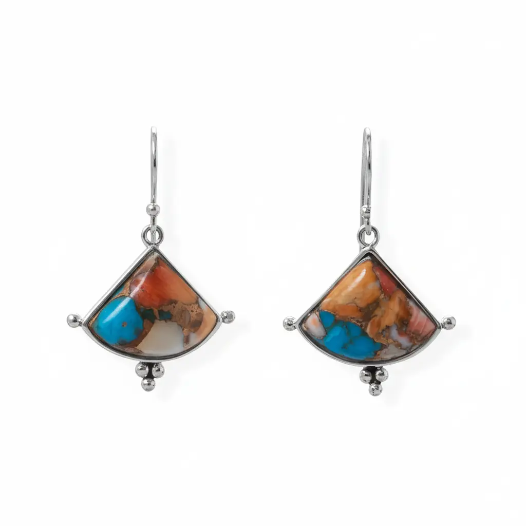 Spiny Oyster Turquoise Triangle Earrings 925 Sterling Silver French Wire 30mm