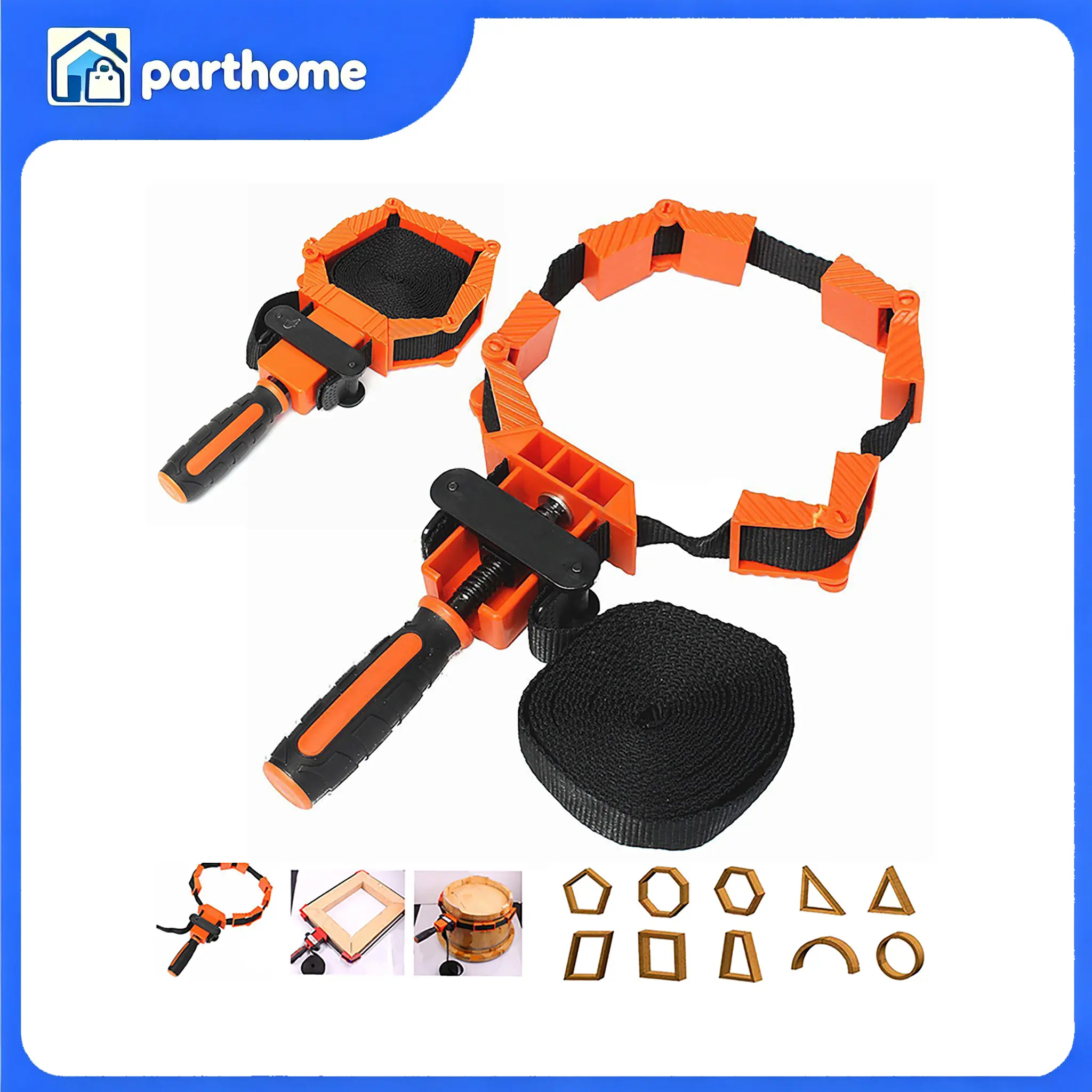 1 x Woodworking Band Strap Clamp - Ratchet Corner Miter Vise Tool with 25mm x 4m Strap, 35° to 135° Folding Design, 4 Clamp Splices, Approx 370g, 1 X Woodworking Band Clamp Strap, 35° To 135° Folding Clamp