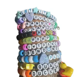 12pcs Kandi Singles - Colorful Bead Collection with Unique Designs and Text Elements