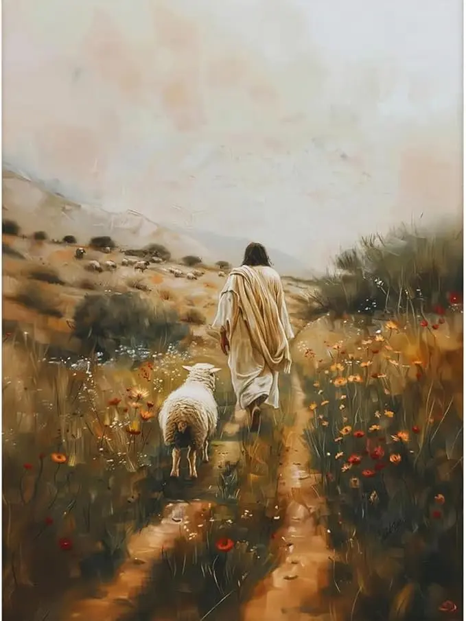 5D DIY Full Drill Diamond Painting Kit Jesus The Good Shepherd with Lamb Art Craft for Adults Home Wall Decor