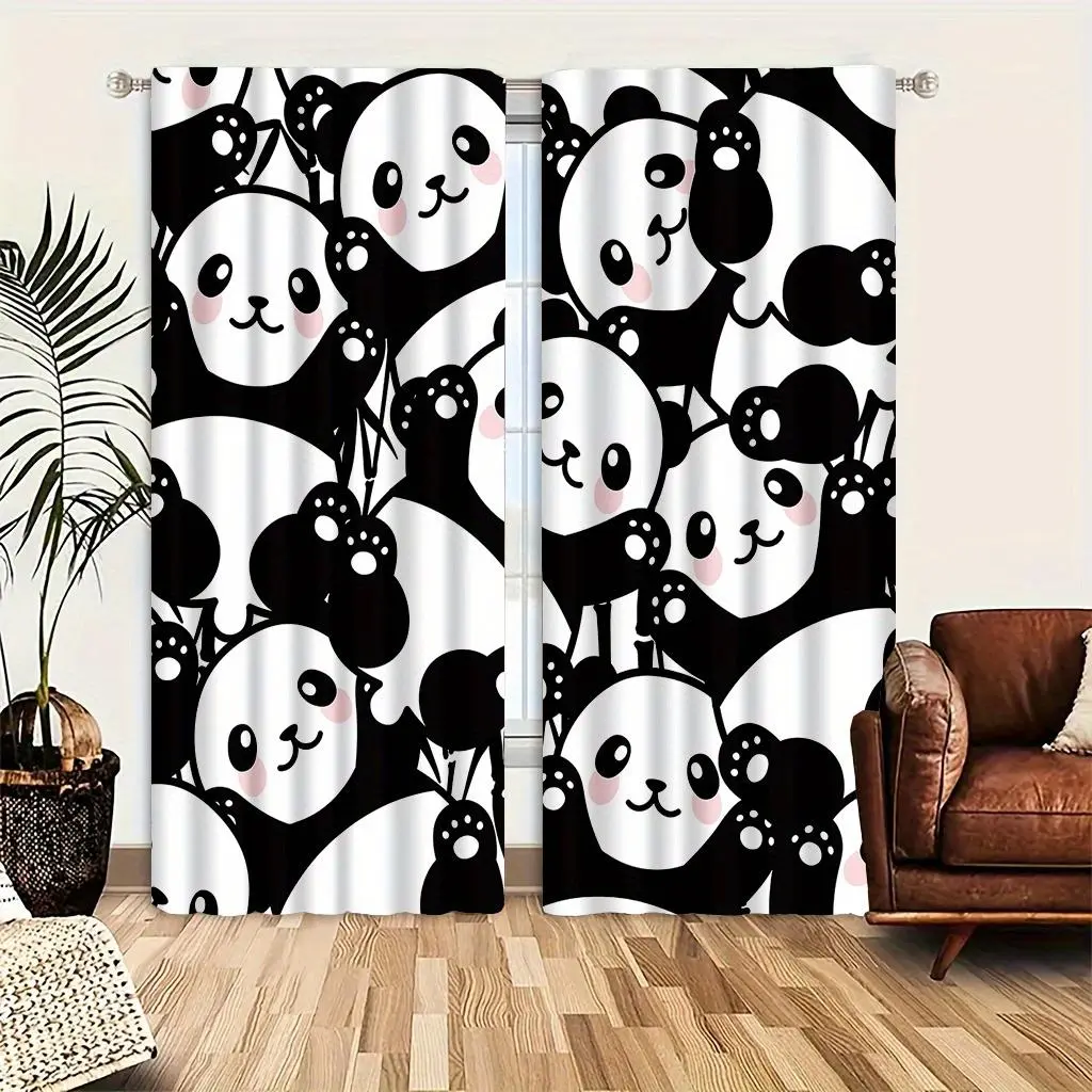 2pcs/Set Cute Panda Pattern Door Curtains Cartoon Curtains Light And Airy Feel for Cozy Bedroom Chic Office Stylish Kitchen Welcoming Living Room And Serene Study 28*40IN/71*101CM