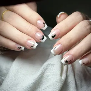 Curvlife short squoval cat Press On Nails pink glossy shiny patterns prints Easy Apply Nail Art