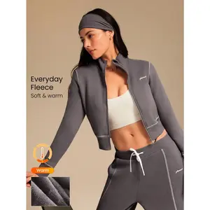 GLOWMODE Everyday Fleece Polar Core Soft Warm Contrast Stitching Thumbholes Waist Length Regular Fit High Neck Zip-Up Jacket Autumn Winter Outdoors Daily Casual Wear