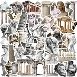 Ancient Greece Architecture Pattern Sticker, 50pcs/set Classical Architecture Decorative Sticker, DIY Decals for Water Bottle, Laptop, Phone Case, Ornaments