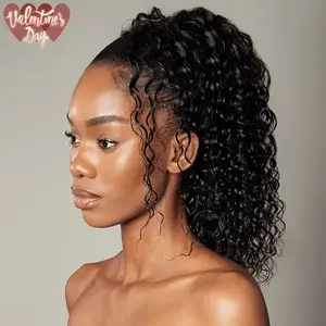 Frodio 100% Human Hair Natural Black Curly Water Wave Ponytail Hairstyle Extension Ponypop Ponytail Wig Drawstring Ponytail - Imani