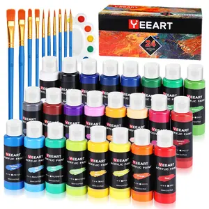 Yeeart 24 Vibrant Colors Acrylic Paint Set 2oz Bottles with 10 Brushes & Palette Eco Friendly Non Toxic Art Supplies for Artists Kids & Adults