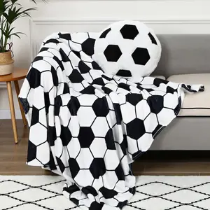 2 Pcs Soccer Pillow and Throw Blanket Set Include 40x50 Inch Soft Soccer Flannel Blanket Fluffy Sports Stuffed Plush Pillow Cushion Team Gift for Men Couch Bedroom Sofa Decor