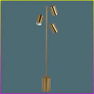 Harmony Brassed Gold Floor Lamp with Rotary Switch Triple Spots Metal Block Base