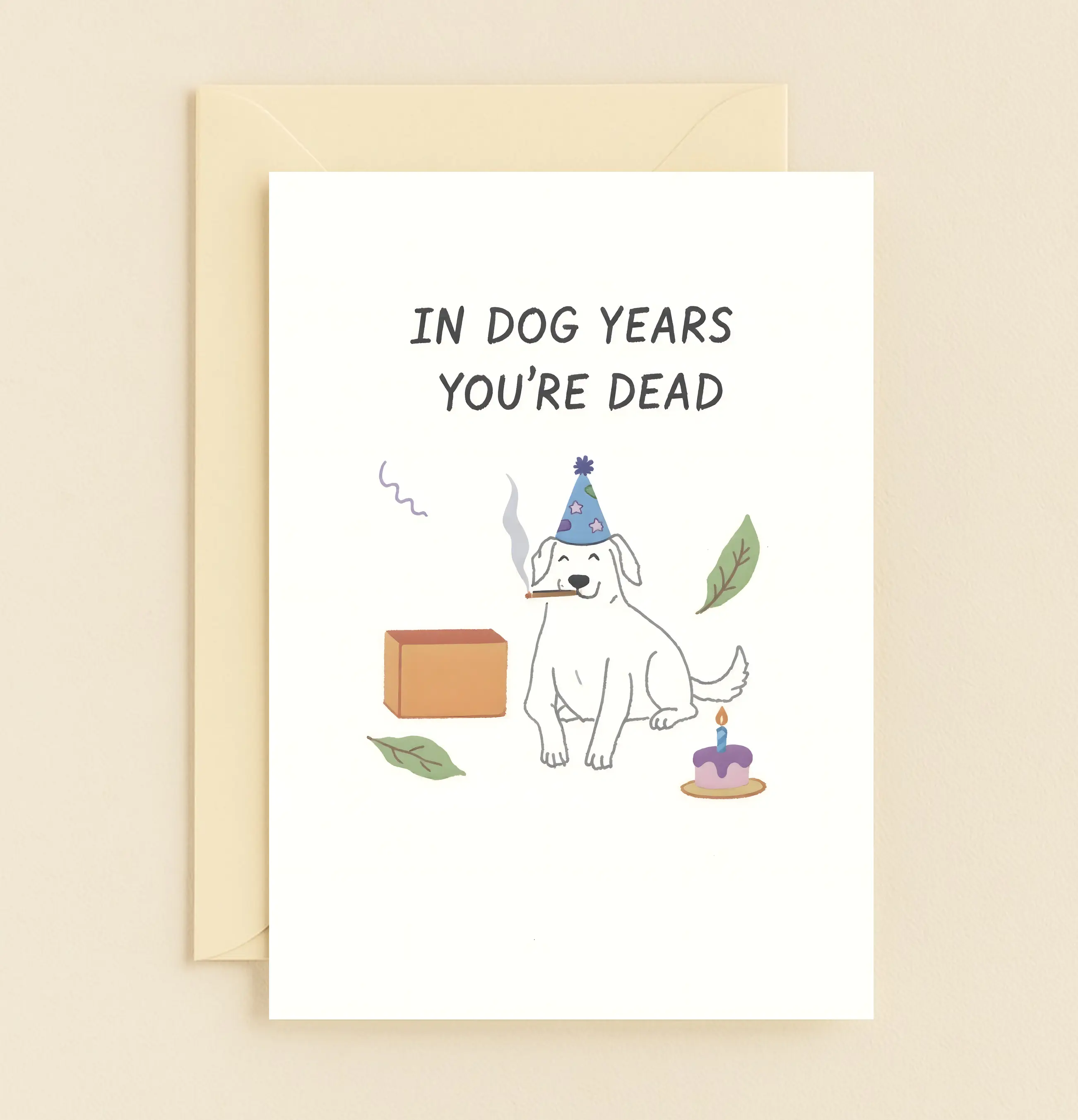 Funny Birthday Card Dog Humor Smoking Illustration