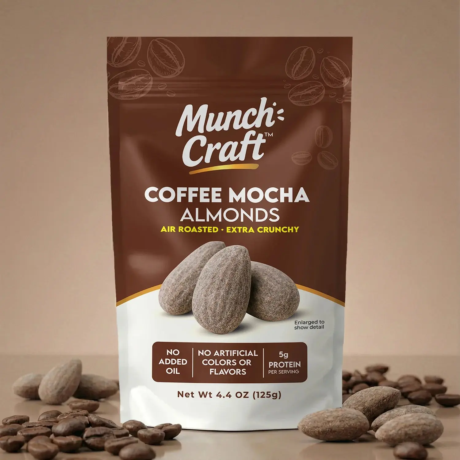 Munch Craft Coffee Mocha Almonds: Air-Roasted, Extra Crunchy (4.4 oz Pantry Bags)