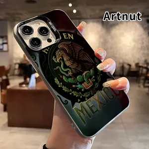 Magnetic Phone Case for iPhone 15 Pro Max 16 Plus 14 13 12 11 E Mexican National Emblem Pattern Matte Military-Grade Drop Protection Silicone Cover Cellphone Protective