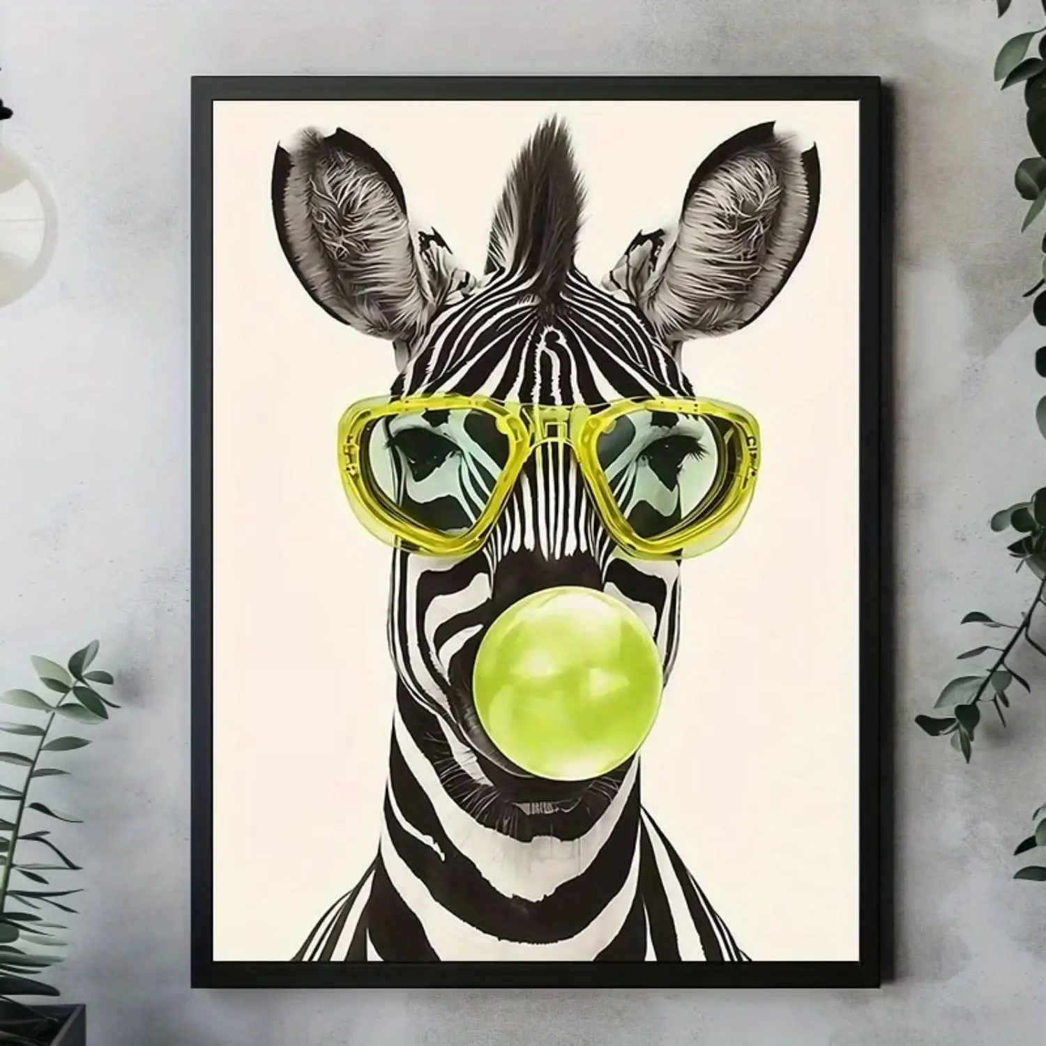 1pc Frameless 2D Flat Canvas Print - Artistic Black and White Striped Zebra with Glasses Wall Art, Unique Home Decor for Living Rooms, Bedrooms, Living Room Decor, One-Piece