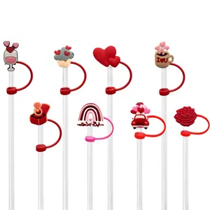 8 Cute Valentine's Day Straw Covers, Fits 10mm Straws, Reusable Dustproof Spill-Proof Straw Caps, Water Cup Accessories, Kitchen Supplies, Gift