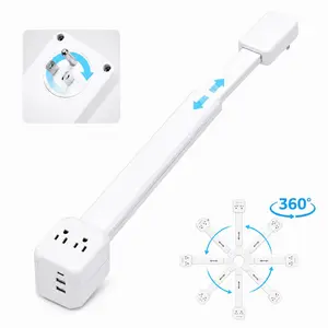 XURATTIX  360° Rotating Outlet Extender with Retractable Extension Arm, Wall Outlet Adapter with 2 AC Outlets and 3 USB Charging Ports, Space Saving Multi Plug for Home, Bedroom, Office and Dorm