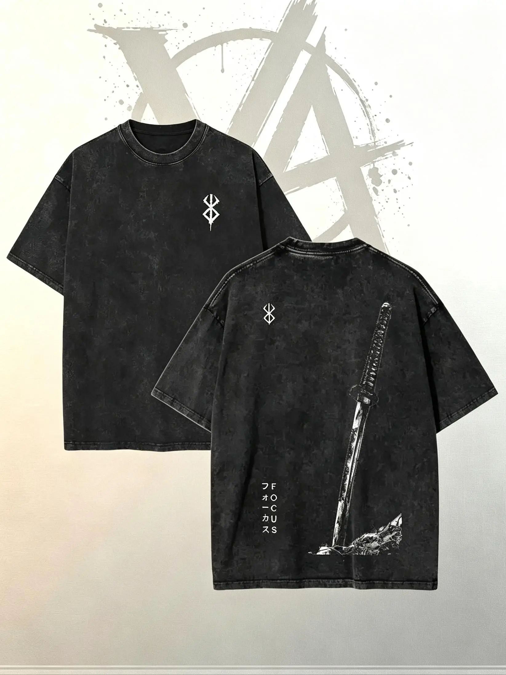 [AVT]Men's Vintage Acid Wash Berserk Guts Anime Graphic T-Shirt - Oversized, Cozy Loose Fit, Clean Look, Versatile for Multiple Seasons, Ideal for Garment Matching with Jeans, Sturdy Hem,invincible trendy t-shirts,humor symbol t-shirt,funny student shirt