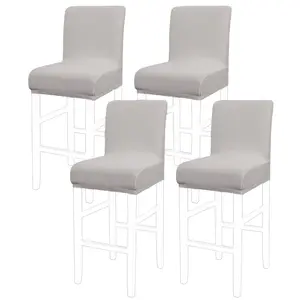 PiccoCasa 4Pcs Stretch Bar Stool Covers, Pub Counter Height Side Chair Covers with Square Lattice 14" x 14" x 12" Light Grey