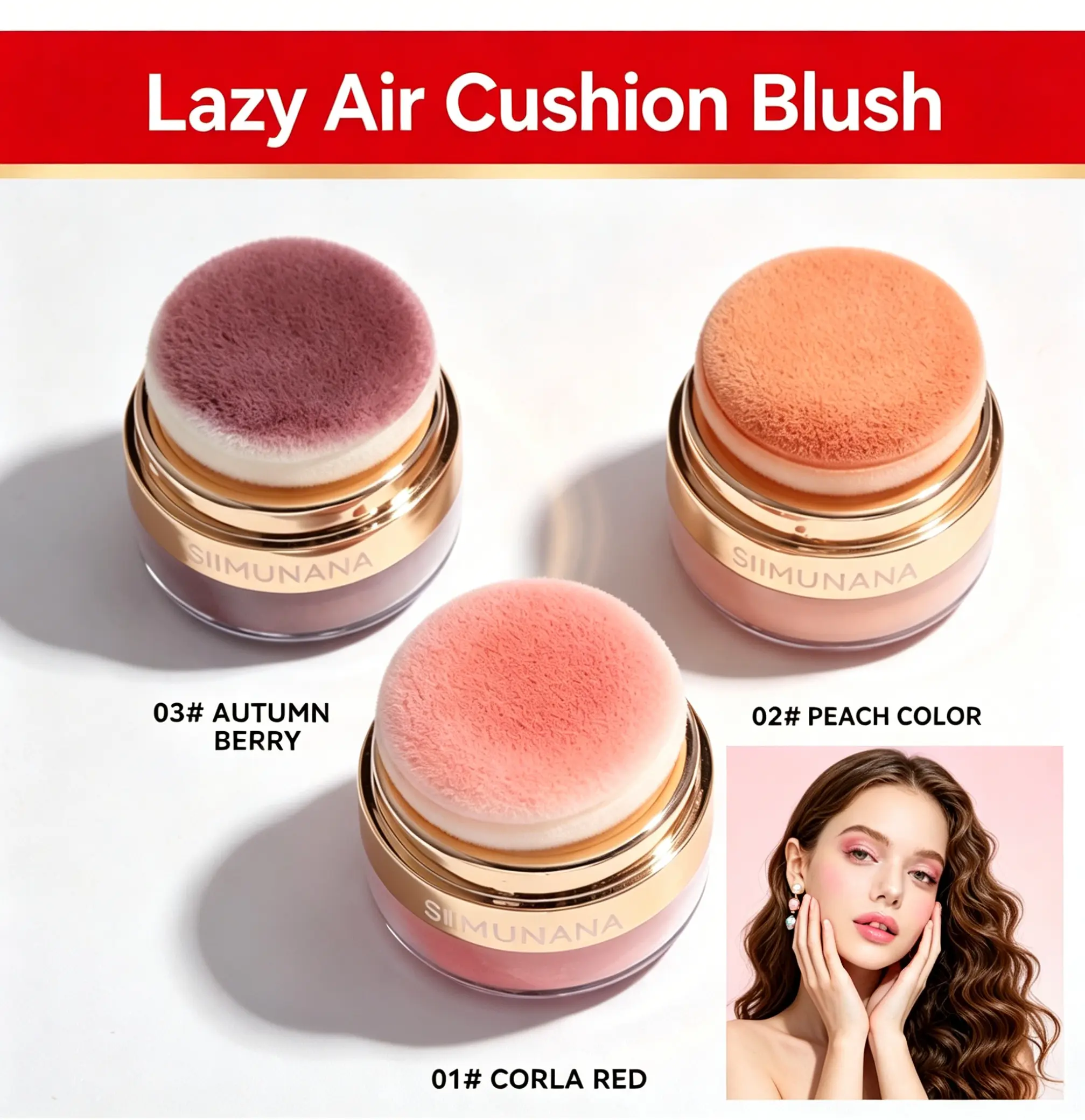 Waterproof Long Lasting Blush Powder with Blush Puff, Natural Healthy Glow Blush, Moisturizing Brightening Complexion Makeup, Light Uniform Powder Easy to Touch Up, Suitable for All Skin Tones, Dating Gift Cosmetics