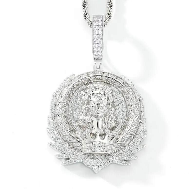 UCCIYO Jesus Medallion Pendant P757 UCCIYO S925 Sterling Silver Synthetic Moissanite Pendant Necklace for Women Men Hip Hop Jewelry Gift【#P757】